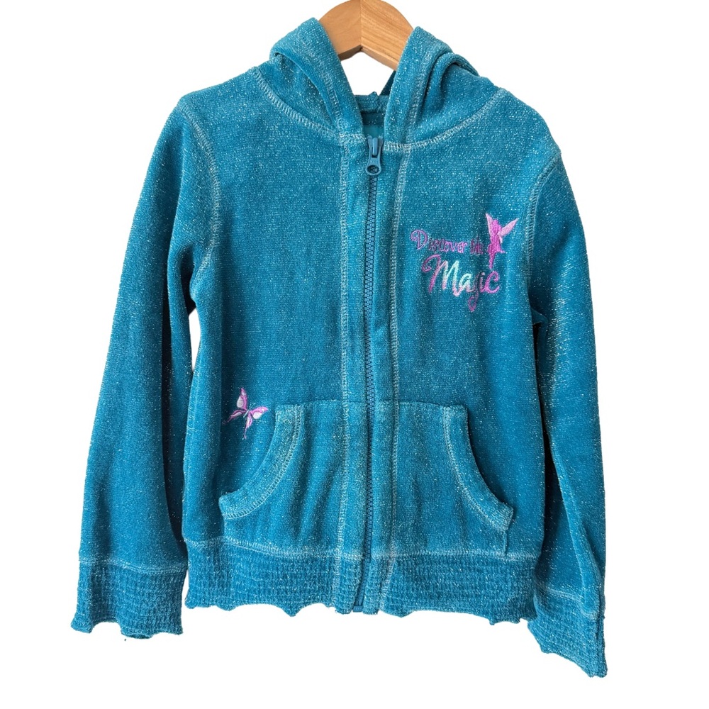 Y2K Disney Tinkerbell Teal Magic Hoodie with Pink and White Accents